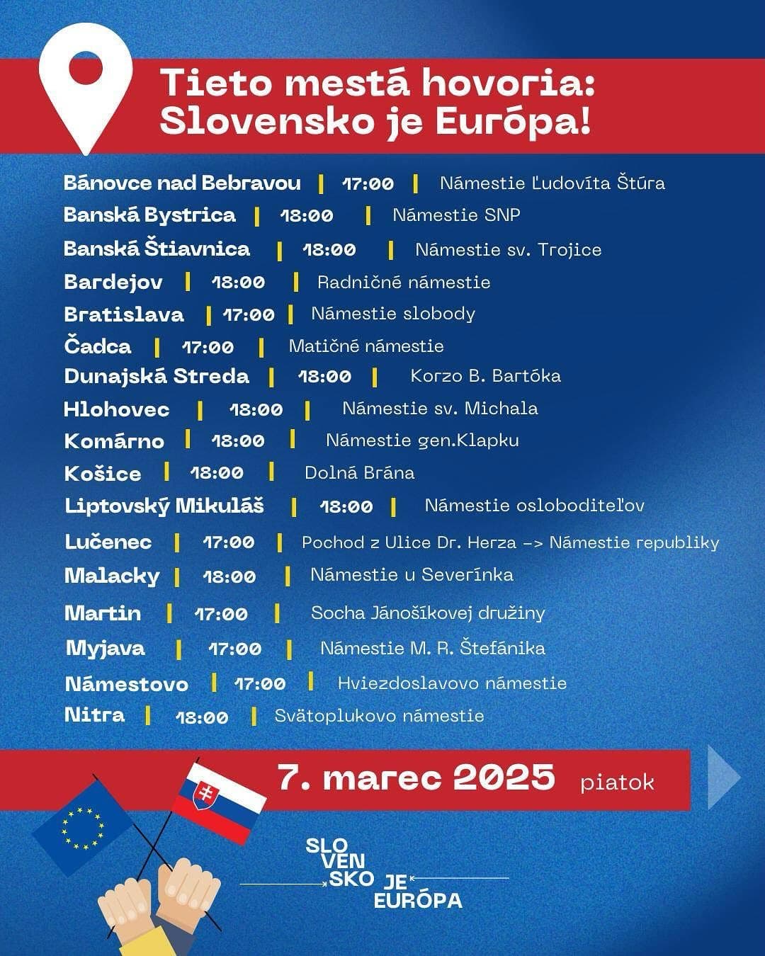 Zoznam protestov 7.3.2025 Slovensko je Europa!